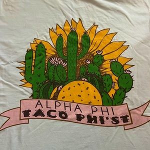 Light blue Alpha Phi Taco Phist Shirt. With Cactus. Size small.